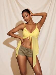 BRDY 褪色 PU 低腰迷你短裤，带铆钉和孔眼，系带 Y2K 夏季街头休闲短裤 - 卡其色 - 查看 5