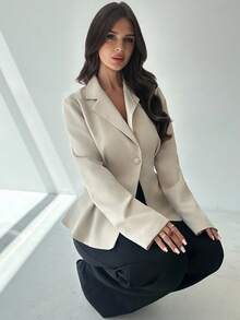 Firerie Women's Casual Linen Waisted Long Sleeve Lapel Collar Thin Blazer Jacket, Apricot In Fall/Winter