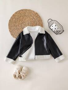 Young Girl Colorblock Thermal Lined Long Sleeve Jacket, Versatile For Autumn/Winter Fall - Black - View 6