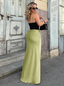 Jeta Ari 女式纯色长款鱼尾裙超长女装 - 橄欖綠 - 查看 2