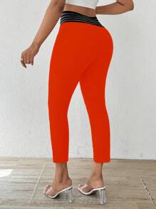 SHEIN Clasi Women's Contrast Color Criss-Cross Casual Pants - Burnt Orange - View 2