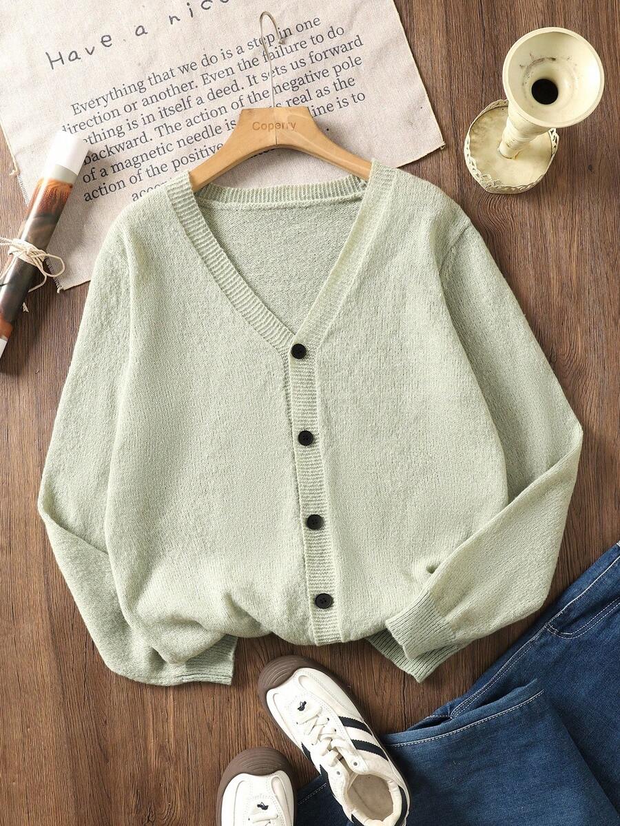 Teenager (Male) Solid Color Minimalist Casual Cardigan Kids Cardigan Kids Sweater V Neck Cardigan Girls Cardigan Sweater Sage Green Cardigan Button Down Cardigan V Neck Cardigan Kids Knit Cardigan Kids Sage Green Cardigan Kids Fall Winter Knit Sweater Sweater For Tweens Sweaters For Teen Boys