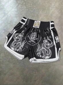PAVTROS Manfinity Streetrush Manfinity Streetrush Men's Shorts One-Piece Set, Elastic Waist, High Tolerance, High Waist And Short Version, Super Shorts, Glossy Fabric With "Black And White Dragon And Tiger" Pattern, Thai Boxer Shorts, Sports Casual Basketball Shorts, Side Slits, Hot On Ins, Young Casual Sports Daily Commuting And Vacation Wear, The First Choice For Gifts For Boyfriends And Husbands, Couples Wear Dragon Shorts Muay Thai Shorts Men Kickboxing Shorts Black Graphic Shorts Graphic Shorts