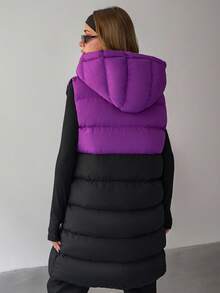 EURMUSE Padded Jacket Contrast Up And Drawstring With Hood And Pockets, Casual Vests - Multicolor - View 2