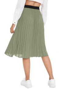Ellevyn Women's Fashion Casual Elegant Contrast Color Pleated Midi Skirt
