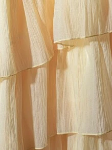 SHEIN Clasi 大码女式纯色弹性腰部分层荷叶边下摆半身裙 - 黃色 - 查看 3