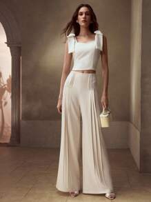 MOTF PREMIUM FOLD PLEATED WIDE LEG SUIT PANTS - Apricot - View 4