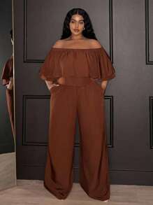 Veslaya جمبسوت نسائية واسعة الساقين ذات اللون البني الأنيق بدون كتف موديل 2025 مناسبة للعطلات والذهاب إلى العمل والحفلات وموسم التخرج واليوم الوطني - بني - مشاهدة 6