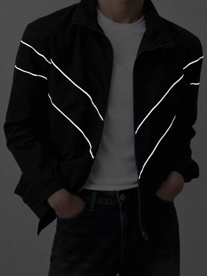 SHEIN Chaqueta de manga larga con estampado de color contrastante para adolescentes varones