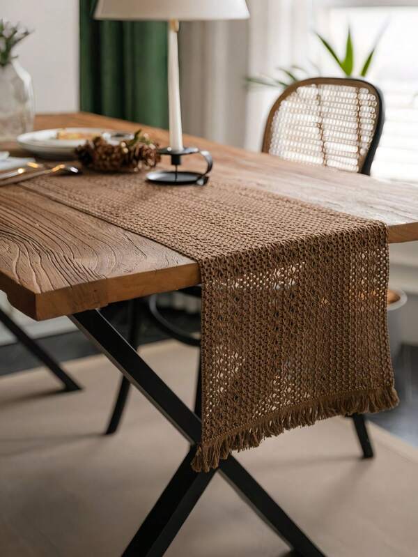1pc Boho Table Runner Macrame Table Runners For Home Decor ,Cream & Brown Macrame Table Runner With Tassels For Boho Dining Bedroom Decor Rustic Bridal Shower,Farmhouse Rustic Table Runner,Place Mat,Thanksgiving Christmas Home Decor (Multiple Sizes Available)