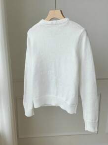 Comfortcana Casual Minimalist Horse Embroidery Pattern Front Button Knit White Cardigan Sweater For Women, Fall/Winter Clothing, New Arrival Knit Cardigan Sweater