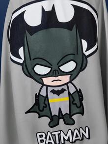 BATMAN X SHEIN 2-6岁可爱卡通英雄灰色连帽浴巾，超强吸水超细纤维，温暖不起毛，适合沐浴、游泳、海滩、浴室 - 灰色 - 查看 8