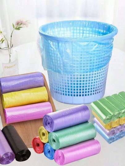 SHEIN 200 piezas/100 piezas Bolsas de basura domésticas portátiles comunes, bolsas de basura pequeñas comunes, plegables, forros de botes de basura de plástico para cocina, baño, inodoro, dormitorio, oficina y baño, convenientes y ahorradores de espacio