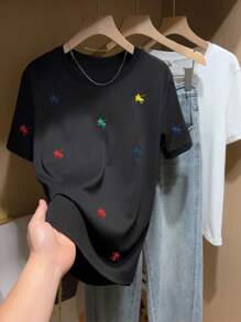 女式夏季骑士印花圆领短袖休闲百搭T恤 - 黑色 - 查看 5
