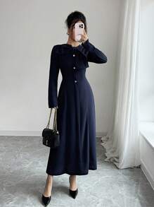 Rafferiza Vestido elegante de unicolor con decoración de lazo para mujer