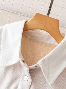 SHEIN PETITE 女式长袖单排扣休闲灯芯绒衬里夹克 - 白色 - 查看 3