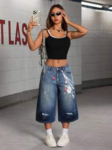 SHEIN ICON Women's Casual Washed Loose Fit Low Waist Wide Leg Jeans - Multicolor - View 5