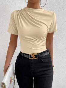 Rafferiza Camiseta con cuello alto fruncido - Albaricoque - Ver 3