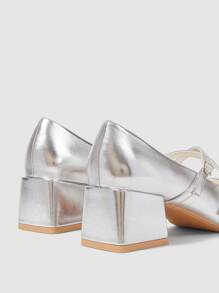 CUCCOO DOLLMOD 女士银色金属交叉带玛丽珍厚底高跟鞋，可爱校园风高跟鞋 - 銀色 - 查看 8