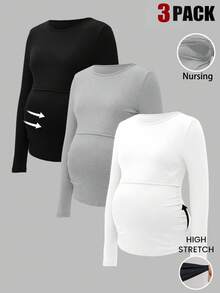 Modmama 孕妇圆领长袖哺乳上衣 - 黑色 - 查看 1