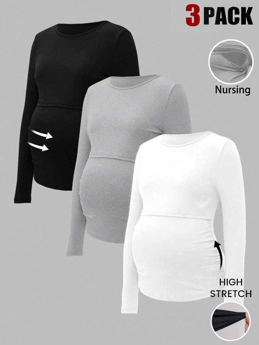 Modmama 孕妇圆领长袖哺乳上衣 - 黑色 - 查看 1