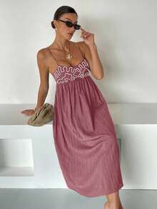 Siren Gaze 1 件女士长裙，黑色细肩带 - 藕粉色 - 查看 4