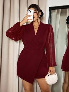 Elaquor 大码简约优雅浪漫西装领老款女式连体裤”适合情人节和派对季节穿着，展现简约优雅的风格。它时尚浪漫，是春季新品的完美选择，让女性在各种场合优雅地展现自己。 - 酒紅色 - 查看 3