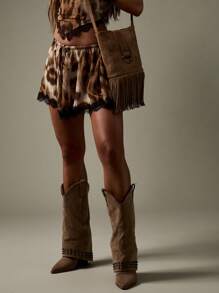 MISSGUIDED Leopard Print High Waist Flowy Shorts Lace Trim Festival Summer Beach Shorts Loungewear Nightwear Holiday Party Fashion Boho Style - Multicolor - View 3