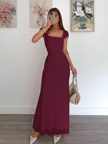 Siren Gaze Váy bó sát eo lưới mùa hè mới dành cho nữ - Màu Đỏ Sâu - Xem 5