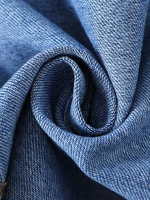 Sparklyn Tween Girls Y2K Style Denim Two Pieces Outfit, New Arrival For Autumn/Winter, Collegiate Style Jacket + Pleated Skirt Set, Casual Street Style Long Sleeve Distressed Denim Jacket + Denim Pleated Mini Skirt, Vintage Washed Mid-Blue Denim, Oversized Fashion Versatile Set, Denim New Arrival Set Fall - Medium Wash - View 5