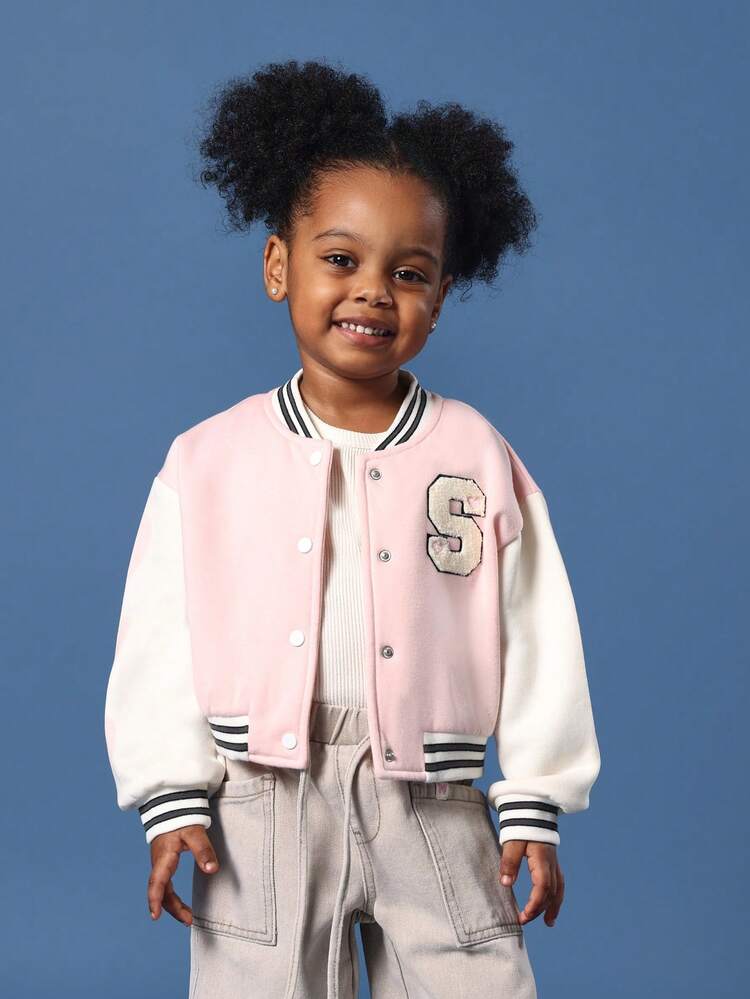 Varsity Bomber Jacket With Ribbed Trim And Letter Print