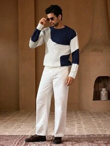 HIMLAND Men's Casual Single-Sided Twisted Rope Crew Neck Pullover Cable Knit Sweater , Fall Winter - Apricot - View 6