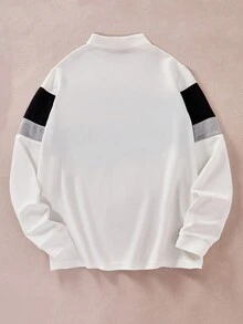 Mirajuku Teenage Boys' Long Sleeve Casual Sports Patchwork Polo T-Shirt Chic Outfits For Autumn/Winter Fall - White - View 2