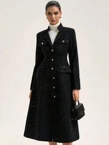 Aveloria Rosie Elegante Knopf-Dekor Goldfolie Druck Damen Lange Jacke