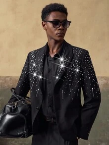 AKNOTIC 男士梭织休闲宽松夹克和直筒裤两件套 - 黑色 - 查看 5