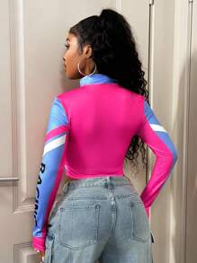 BamGleam 女式摩托车字母印花短款轻便夹克