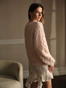 MOTF PREMIUM Suéter con detalles de strass, otoño e invierno - Rosa - Ver 4