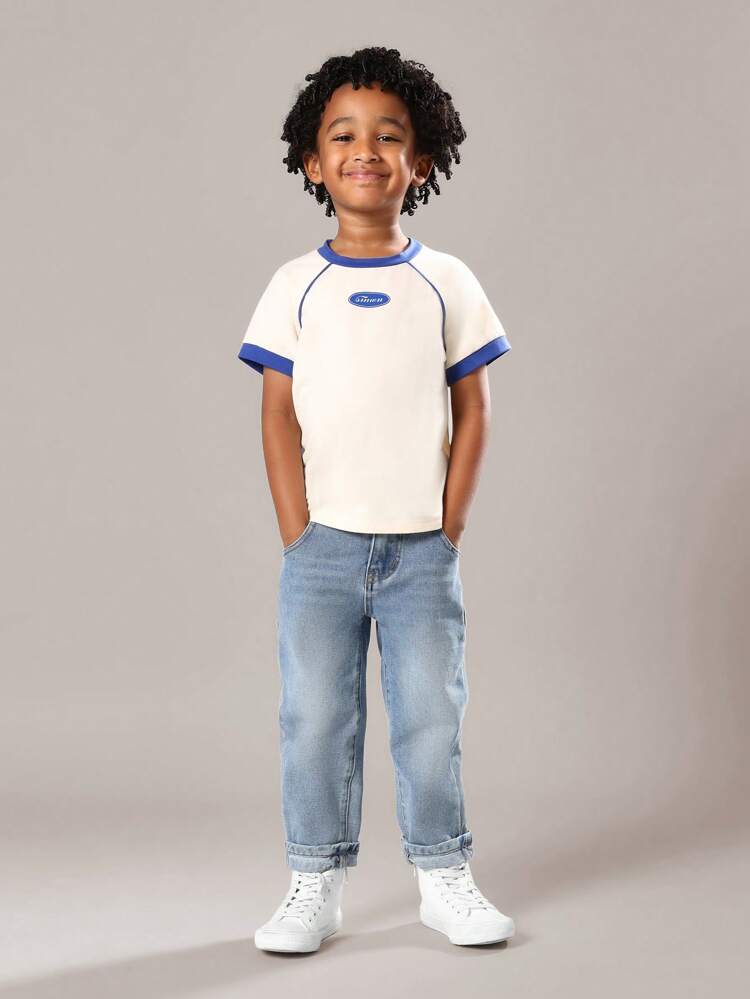 Raglan Sleeve Ringer T-Shirt With Logo Print