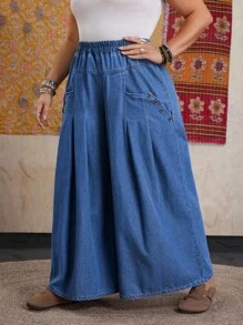 EMERY ROSE Jeans casual di moda con vita elastica, pieghe e tasche, per donne taglie forti