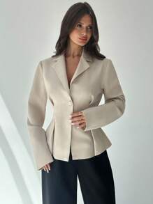 Firerie Women's Casual Linen Waisted Long Sleeve Lapel Collar Thin Blazer Jacket, Apricot In Fall/Winter