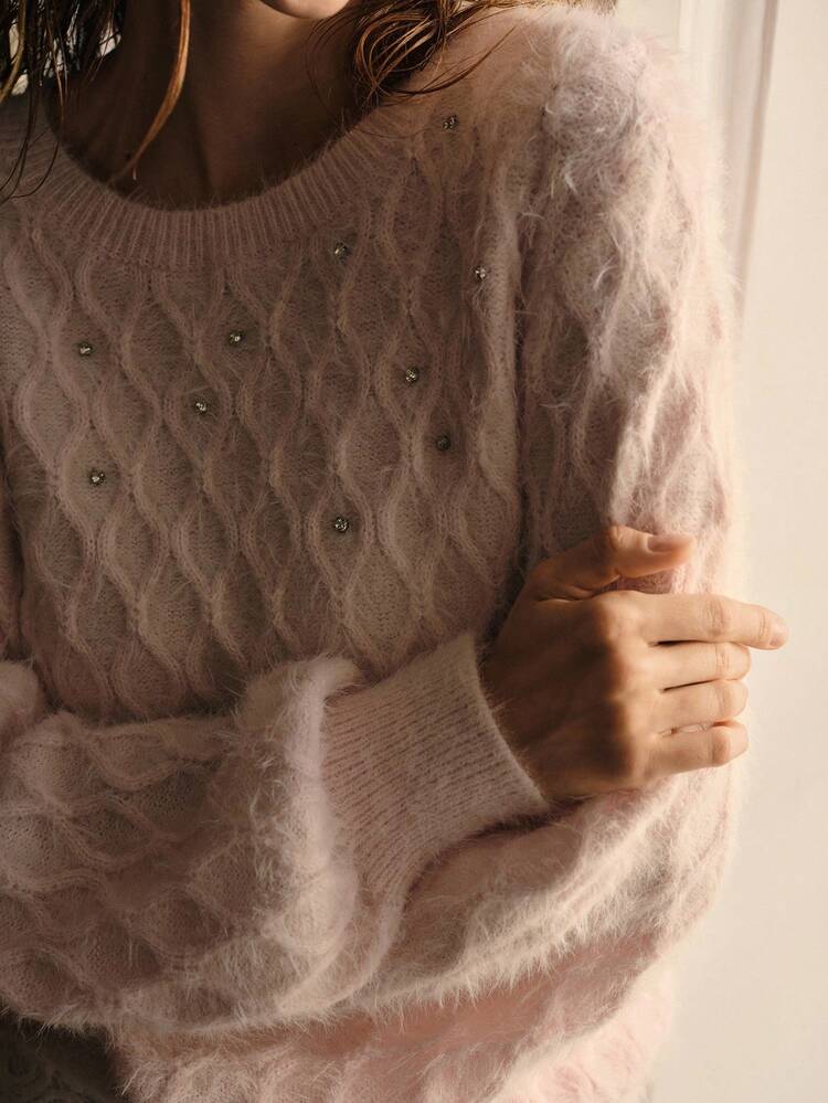 RHINESTONE DETAIL PULLOVERS SWEATER, FALL WINTER