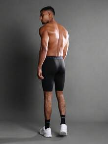 SUMWON 男式运动压缩训练短裤高性能基础层跑步骑行短裤黑色健身紧身裤带提花腰带 - 黑色 - 查看 6