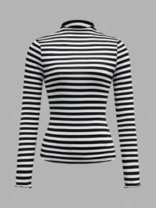 SHEIN EZwear 2 件休闲修身长袖 T 恤，条纹，适合秋冬季 - 彩色 - 查看 9