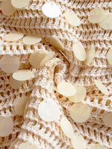 SHEIN x Eduarda Gutierrez Soleia 女士性感 V 领系带露背吊带背心和高腰亮片毛衣两件套，适合派对、圣诞节、约会、夜总会、海滩、游轮、下午茶、波西米亚风、波西米亚风、浪漫花卉、度假钩针两件套奶油色两件套亮片两件套海滩两件套秋冬 - 杏色 - 查看 8