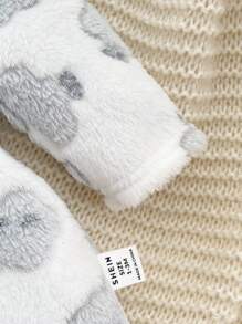 SHEIN 新生女婴可爱毛茸茸卡通图案睡衣，秋冬 - 灰色 - 查看 3