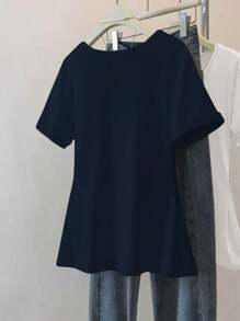 SHEIN 大码纯色圆领短袖休闲夏季百搭T恤