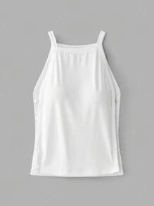 Maija 女士白色侧开衩钩环春季都市休闲时尚百搭柔软舒适修身钩环设计圆领无袖背心街头风女装音乐会女装度假女装端庄 - 白色 - 查看 7