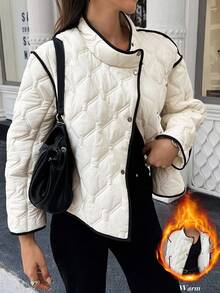 SHEIN LUNE Casual Contrast Color Trim Jacket, Winter - Apricot - View 1