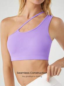 GLOWMODE Seamless Sweat-Wicking Just Breathe Cutout Asymmetrical Shoulder Sports Bra Low Impact Yoga Pilates Daily - Mauve Purple - View 3
