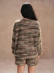 SHEIN Unity 2 件套女士休闲宽松粗针织羊毛毛衣和短裤套装，时尚针织套装 - 彩色 - 查看 2